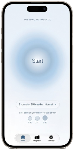 Eole home screen with the breathing halo and a Start button
